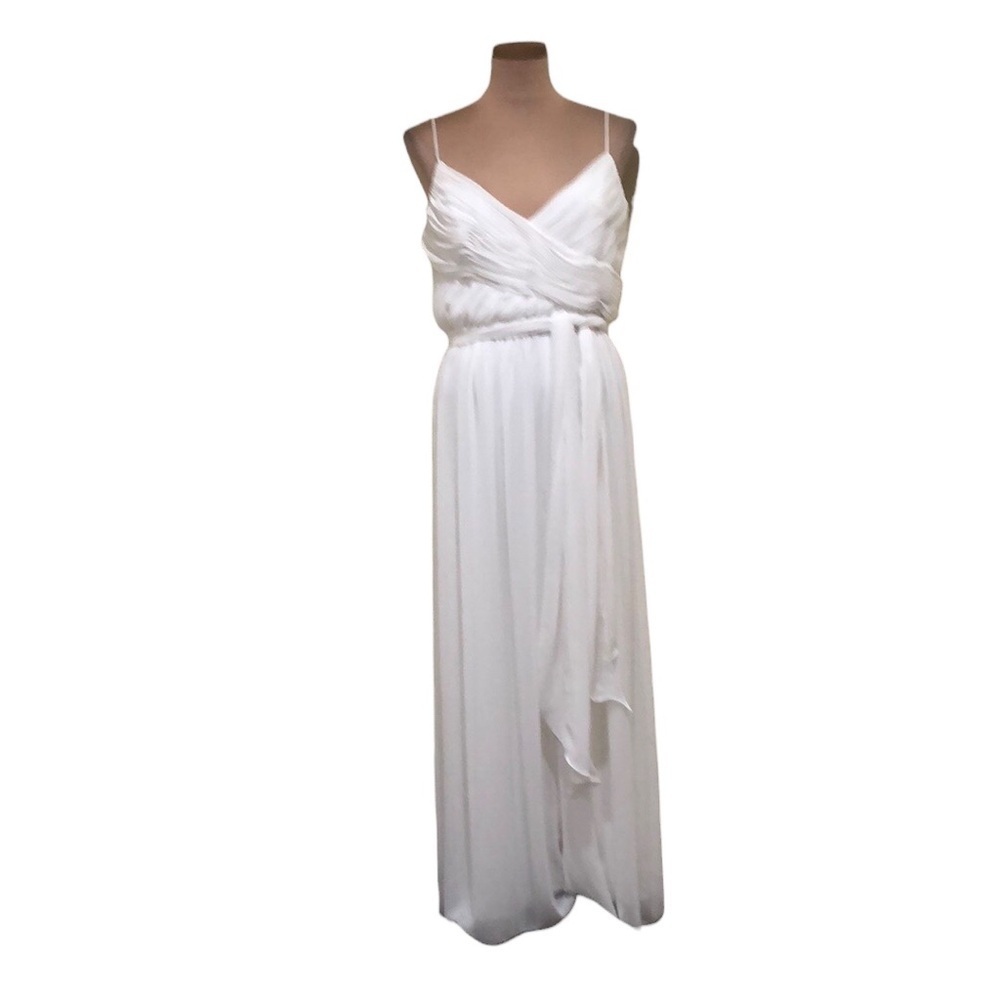 IEENA By Mac Duggal Flowy Faux Wrap Jumpsuit Size Large White Wide Leg